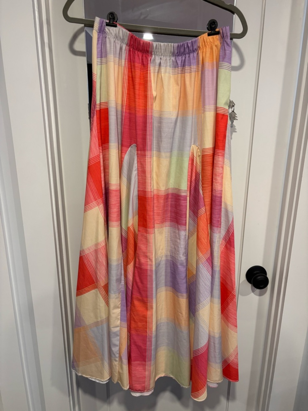 SHEIN Multi-Color Plaid Maxi Skirt - Red, Purple & Cream